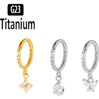 ASTM F136 Titanium Round CZ Drop Helix Hoop Ring 16G Dangle Charm Segment Conch Clicker Cartilage Earrings Piercing Body Jewelry