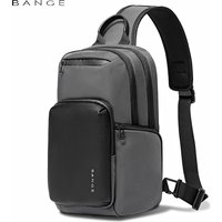 BANGE Waterproof Sling Bag for Men Black Crossbody Bags with PU Leather Front Pocket for 11 inch iPad Daily Commute Travel Bag