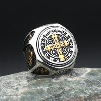 New Vintage Exorcism Saint Benedict Cspb Cross Ring Stainless Steel Amulet Catholic Rings For Men Fashion Jewelry Gift Wholesale