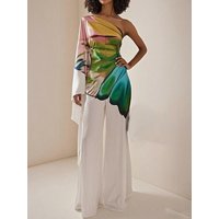 Women's Elegant Jumpsuit One-shoulder Flared Sleeves Wide Leg One-piece Suit 2025 Summer Stylish Butterfly Print Rompers