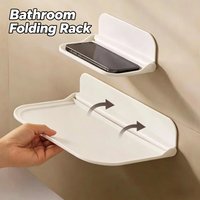 Foldable Wall Mounted Shelf Toilet Bedside Phone Non Perforated Dormitory Storage Rack Set-top Box Rack Toilet White Shelf