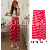 KONDALA Women Elegant Chic Plaid Midi Skirt New 2026 Spring Summer Trendy Casual Skirt Female Holiday Laminated Decorative Skirt