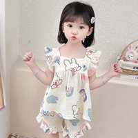 Summer Lightweight Cartoon Cherry Bear Pajamas Set Tank Top and Shorts for Women Girls Kids Baby Loungewear