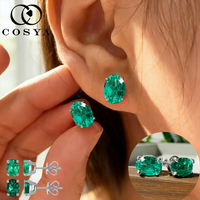 COSYA 1/2CT Oval Cut Lab Colombian Emerald Earrings For Women 100% S925 Silver Moissanite Ear Studs Wedding Fine Jewelry Gifts