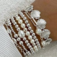 7 Pcs Boho Shell Pearl Beaded Bracelet Set For Women Fashion Stackable Charm Bracelet Beach Jewelry For Party Daily Wear Gifts
