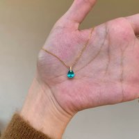 Minimalist Paraiba Tourmaline Water Drop Zircon Necklace Women Vintage Luxury Mid-Century Style Trending Pendant Jewelry Gift
