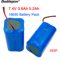 Bateria litowa Doublepow 7,4 V, model 18650, pojemność 3600 mAh/5200 mAh, akumulator do wielokrotnego ładowania, zestaw do megafonu/głośnika, płyta zabezpieczająca + wtyczka XH-2P.