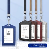 Leather Card Holder Lanyard Work ID Holder Bag Certificate Cover For Men and Women