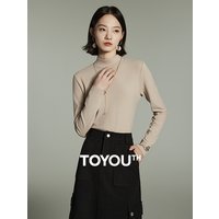 TOYOUTH-T-shirt à Manches sulfet Col Mi-Haut pour Femme, Coupe Cintrée, Auto-Chauffant, Chaud, Polyvalent à Proximité, Collection Hiver 2024