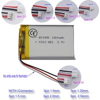 3.7V 1200 mAh 603450 Polymer Li Lipo Battery Thermistor 3 Wires JST 3pin 1.0/1.25/1.5/2.0/2.54mm For Sat Nav Camera Music Player