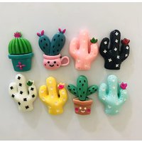 8-Pack Cactus Refrigerator Magnets - Plastic Oval Fridge Magnet Set, Decorative Cartoon Plant Magnet for Whiteboard