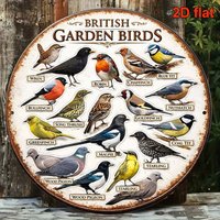 Vintage 2D Wooden Plaque British Garden Birds Decorative Wall Art for Living Room Study - Bird Illustrations Gift