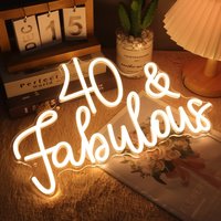 LED 40 & Fabulous Neon Sign Cheers To Forty Years Old Neon Light for Bedroom Living Room Happy Birthday Party Bar Club Decor