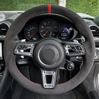 Pokrowiec na kierownicę Alcantara, prawdziwa skóra, czerwona nić, czerwony pasek, akcesoria samochodowe do Porsche MACAN PANAMERA / CAYENNE / 718 911