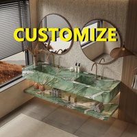 Any Size Custom French Luxury Emerald Green Marble Double Sink Vanity Natural Flowing Veins Multi Stone Options Premium Bathroom