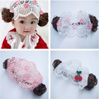 Baby Wigs Hairbands Cute Cherry Flower Princess Girl Curly Hair Wigs Headband Korean Headwear for Girl Kids Photography Props