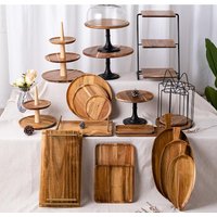 Acacia Wood Dessert Table Wedding Birthday Decoration Props Cake Stand Wooden Fruit Candy Plate Tray Kitchen Tools
