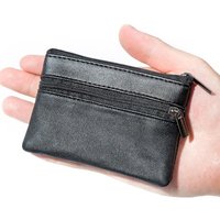 Men Coin Purse Black Pu Leather Double Single Zipper Multi-Function Mobile Phone Coin Purse Fashion Women Mini Wallet 1pc