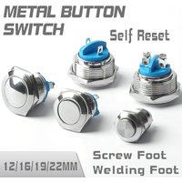 12/16/19/22mm 1NO Cheap Waterproof Momentary Self Reset 2Pin High/Flat/Ball Head Screw Foot Welding Foot Metal Button Switch