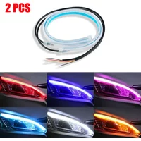 2pcs 12V LED DRL Car Daytime Running Light Flexible Waterproof Strip Auto Headlights White Turn Signal Yellow Brake Flow Lights
