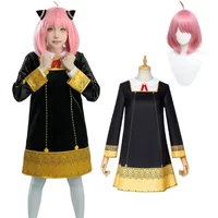 Anime Anya Forger Cosplay Costume Spy Family Toddler Childrens Clothing Anya Kawaii Black Dress Party Wig Halloween Women