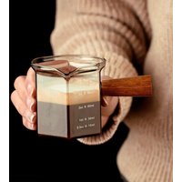 120ML Espresso Extraction Cups Glass Coffee Cup With Scale & Wooden Handle Single Mouth Measuring Cups Latte Milk Jug ounce cup