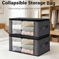2 Extra-Large Foldable Storage Boxes with Zipper and Lids, Reinforced Handles, Windowed Visibility