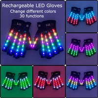 1Pair Rechargeable LED Glowing Gloves Glow Party Props Luminous Flashing Glove Stage Costume DJ Bar Supplies Color Changing