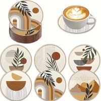 6Pcs Neutral Tone Boho Wood Coasters, Heat-Resistant Non-slip Drink Mats for Table