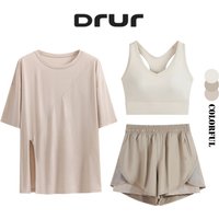 DRUR 2/3pcs Yoga Set and Lightweight Breathable Loose Sportswear Outfit With Summer Fitness Tops, Bras and Shorts Running Suit