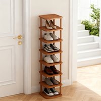 8-Tier Bamboo Shoe Rack Suitable for Small Spaces, Vertical Slim Stand-Alone Shoe Shelf with Freely Stackable Shelves, Space-Sav