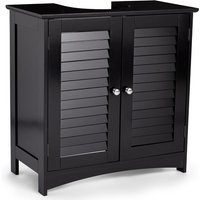 Freestanding Black Under-Sink Cabinet with 2 Shelves and Shutter Doors for Bathroom Storage