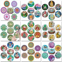6Pcs DIY Diamond Painting Coasters Mandala Flowers 5D Full Drill Diamond Art Non Slip Coasters with Holder Ideal Christmas Gift