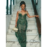 Glitter Mermaid Prom Dress 2026 Crystal Beading Off Shoulder African Birthday Party Evening Gown Aso Ebi Customized