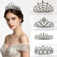 Silver Color Rhinestone Queen Crown Bridal Princess Women Girls Wedding Party Tiara Jewelry Hair Accessories