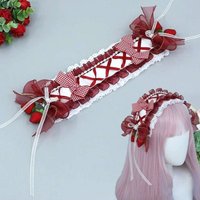 Red Strawberry Lace Bow Ribbon Hairband Girls Lolita Sweet Cute Headband Cosplay Hair Accessories