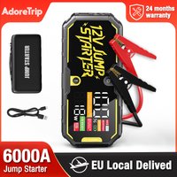 AdoreTrip 6000A Démarreur de voiture avec écran LCD intelligent, booster de batterie 12V, protection de sécurité avancée, pack d'alimentation d'urgence portable