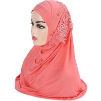 H027 Beautiful Teenage gilrs muslim hijab with lace and stones islamic scarf shawl headscarf hat armia pull on wrap ramadan gift
