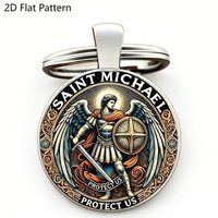 1PC Saint Michael Key Chain Archangel Defeating Evil Templar Keychain Protective Cross Keyring Religious Symbolic Accessory