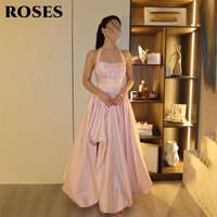 ROSES Pink Evening Dress Halter Neck Satin Prom Dress Lace Up Back Party Formal Gown High Slit robe de bal for Woman Customized