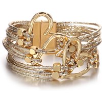 ALLYES Elegant Big Heart Braided Leather Bracelet for Women Trendy Glitter Filled Slim Strips Bracelets & Bangle Party Jewelry