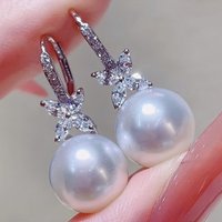 Drop Earrings for Wedding Women Simulated Pearl Pendant Accessories with Bright Zirconia Luxury Graceful Jewelry