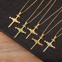 New Arrival Punk Style Peg Shape Sparkling Zircon Cross Pendant Necklace For Women Men Personality Design Jewelry Accessories