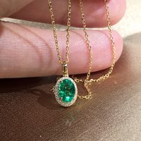Huitan Temperament Oval Green CZ Pendant Necklace Women Delicate Wedding Party Neck Accessories Newly Fashion Jewelry Fancy Gift