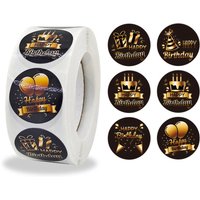 100-500pcs Black Golden Happy Birthday Stickers Birthday Round Sticker for Birthday Gift Bag Card Envelopes Stationery