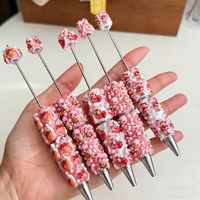 20Pcs Strawberry Girl Pearl Diamond DIY Carton Bead Pen Handmade Cute Glitter Bead Pen Bead Ballpoint Pens Girl Gift Wholesale