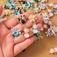 10pcs Cute Gemstone Crystal Flower Charms Pendants for Jewelry Making Necklace Earrings Bracelet DIY Handmade Accessories