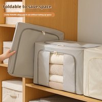Storage Box with Steel Frame Oxford Foldable Dustproof Large Capacity Down Jacket Quilt Clothes Wardrobe Space Saving Organiser