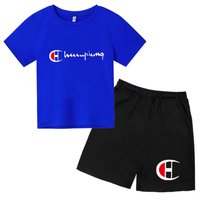 kids Short-sleeved Summer Cool Letters Blue T-shirt+Shorts 2P Coat Boys Girls Toddler 3-12Yrs Sports Casual Sunshine Clothes Set