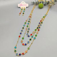 Brazilian Color Jewelry Set for Women Green Crystal Long Chain Necklace Stud Earrings Luxury Design Wedding Bride Jewelry